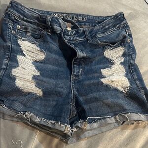 American Eagle Outfitters Ripped Dark Blue Jean Shorts next level stretch x